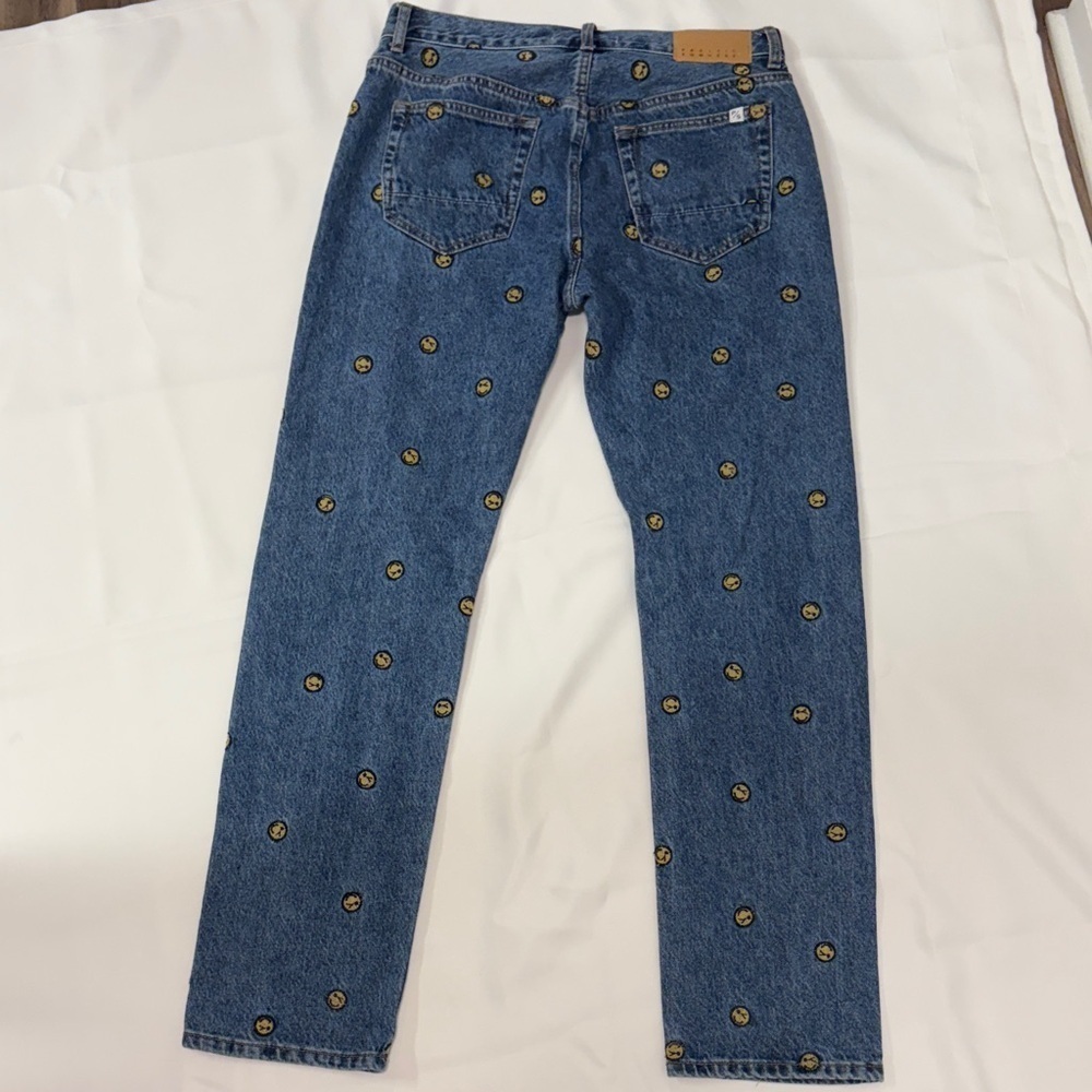 PacSun Blue Wide Leg Jeans with Yellow Embroidery - Picture 3 of 8